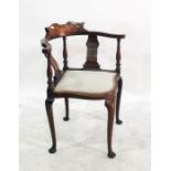 Edwardian marquetry inlaid corner open armchair with boxwood stringing and padded seat