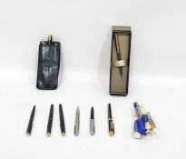 Parker pen set comprising fountain pen and two biros, in original leather case and various other