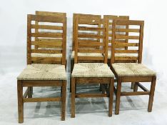 Set of six hardwood ladderback dining chairs with rush seats (6)