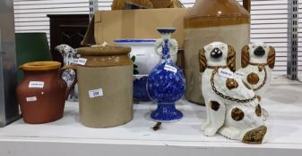 Various ceramics to include two Staffordshire spaniel models, stoneware jug, etc