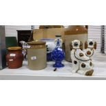 Various ceramics to include two Staffordshire spaniel models, stoneware jug, etc
