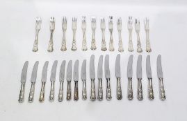 Suite of Kings pattern plated cutlery and flatware  comprising eight dinner knives, eight dessert