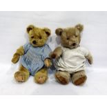 Beige plush bear with glass eyes and stiched nose, height 40cm and a brown plush bear with glass