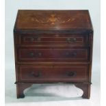 19th century mahogany and inlaid bureau of three drawers, to bracket feet