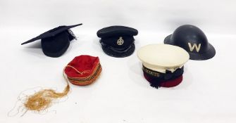 Quantity of hats to include mortarboard, Royal Green Jacket cap, air raid warden's helmet, fez,