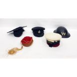 Quantity of hats to include mortarboard, Royal Green Jacket cap, air raid warden's helmet, fez,