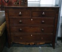 19th century mahogany chest of two short over three long drawers, with shaped apron and tapering