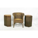 Three Lloyd Loom style laundry baskets and a Lloyd Loom style armchair (4)