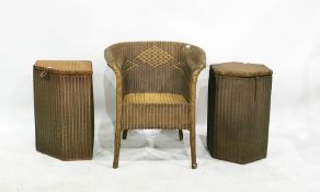 Three Lloyd Loom style laundry baskets and a Lloyd Loom style armchair (4)
