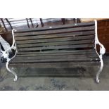 Slatted garden bench with white painted cast end supports, 153cm