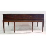 19th century mahogany square piano carcass converted to a sideboard, with three drawers, the whole