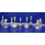 Quantity of cut glass decanters including ship's decanter (9)
