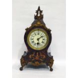 Late 19th century mantel clock with circular ivorine dial, in faux boule case with gilt metal mounts