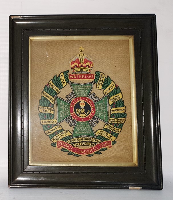 Needlework sampler, the insignia of Prince Consort's Own Regiments, Waterloo, 24cm x 20cm