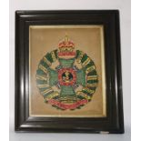Needlework sampler, the insignia of Prince Consort's Own Regiments, Waterloo, 24cm x 20cm