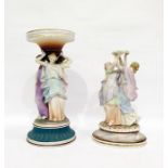 Late 19th/early 20th century coloured bisque porcelain centrepiece, the stem modelled with three