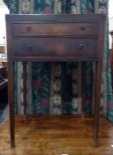 19th century mahogany dressing table with lift-up top, one dummy and  one real drawer, on square