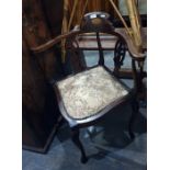 19th century mahogany and inlaid corner carver chair upon cabriole supports