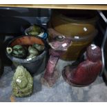 Quantity  garden ornaments to include stone Buddhas, stone tortoise, pots,, three large stoneware