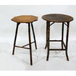 Two octagonal bamboo-framed occasional tables and one circular top occasional table (3)  The