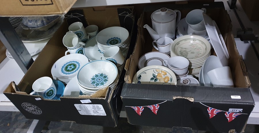 Two boxes of ceramics to include J&G Meakin part dinner service, Johnson brothers part dinner