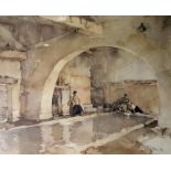 Colour print after Russell Flint, figures by a Roman bath, No.444/860, studio stamp in margin,
