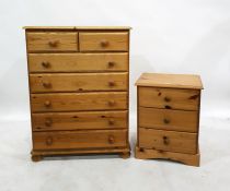 20th century pine chest of two short over four long drawers, to bun feet and a pine bedside chest of