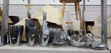 Collection of assorted silver plate items to include vases, a bowl, lamp, etc