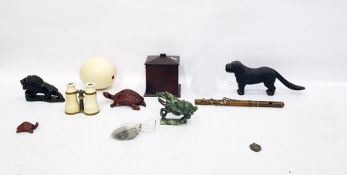 Quantity of collectables to include pair of ivoring opera glasses by Salon & Co, cast iron dog