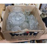 Box of assorted glassware to include glass vase, cake stand, etc