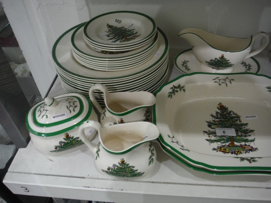 Large quantity of Spode pottery 'Christmas Tree' pattern dinnerware to include serving dishes, - Image 2 of 8