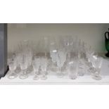Quantity of cut glass drinking glasses including a set of six wine glasses, a set of six sherry