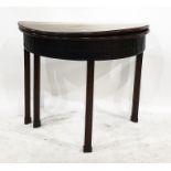 George III mahogany folding demi-lune afternoon tea table, the top with inset half round moulding,