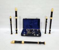 Buffet clarinet in case and a collection of Aulos recorders  the model number is 293881