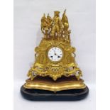19th century eight-day mantel clock, the enamel circular dial with Roman numerals and in elaborate