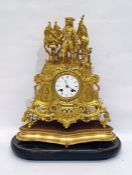 19th century eight-day mantel clock, the enamel circular dial with Roman numerals and in elaborate