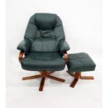 20th century armchair and footstool finished in green leatherette