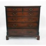 19th century mahogany chest of two short over four long graduated drawers, fluted pilasters, the