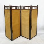 19th century four-fold draught screen, mahogany and hessian