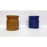 Two Portmeirion pottery biscuit barrels of cylindrical form, both decorated in the Totem pattern,