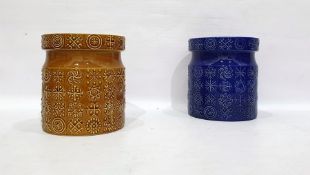 Two Portmeirion pottery biscuit barrels of cylindrical form, both decorated in the Totem pattern,