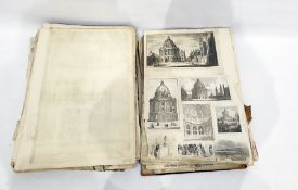 Victorian scrap album with predominantly newspaper and magazine cuttings, engravings, aquatints, the