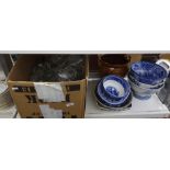 Box of glassware and further ceramics to include, wine glasses, Doulton 'Willow' pattern bowl,
