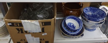 Box of glassware and further ceramics to include, wine glasses, Doulton 'Willow' pattern bowl,