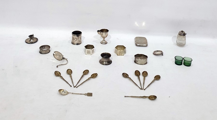 Assorted miscellaneous silver and white metal items to include miniature silver chamberstick,