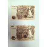 LOT WITHDRAWN 2 x J O Hollom ten pound notes and 2 x J B Page ten pound notes
