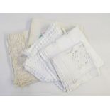 Various table linen including cut and drawn thread, embroidered (1 bag)