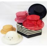 Various modern hats within a Debenhams hat box and assorted vintage shoes including Peter Kaiser,