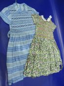 Smocked child's dresses - blue with white, blues and pink  smocking. floral with white collar, pinks