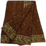 Indian sari silk/silk blend material, approx 5.1m (100") x 110cm (43") wide, orange/brown ground